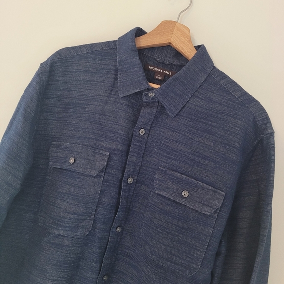 MICHAEL KORS Blue Denim Cotton  Slim Button Up Shirt   Size XL - Picture 4 of 8